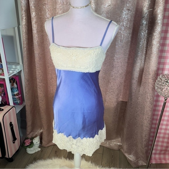 Free People Other - Free People Winter Pewter Blue Embroidered Satin Slip ❄️🩵